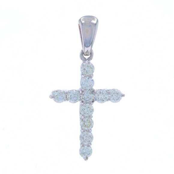 White Gold Diamond Cross Pendant - 14k Round Brilliant .75ctw Faith